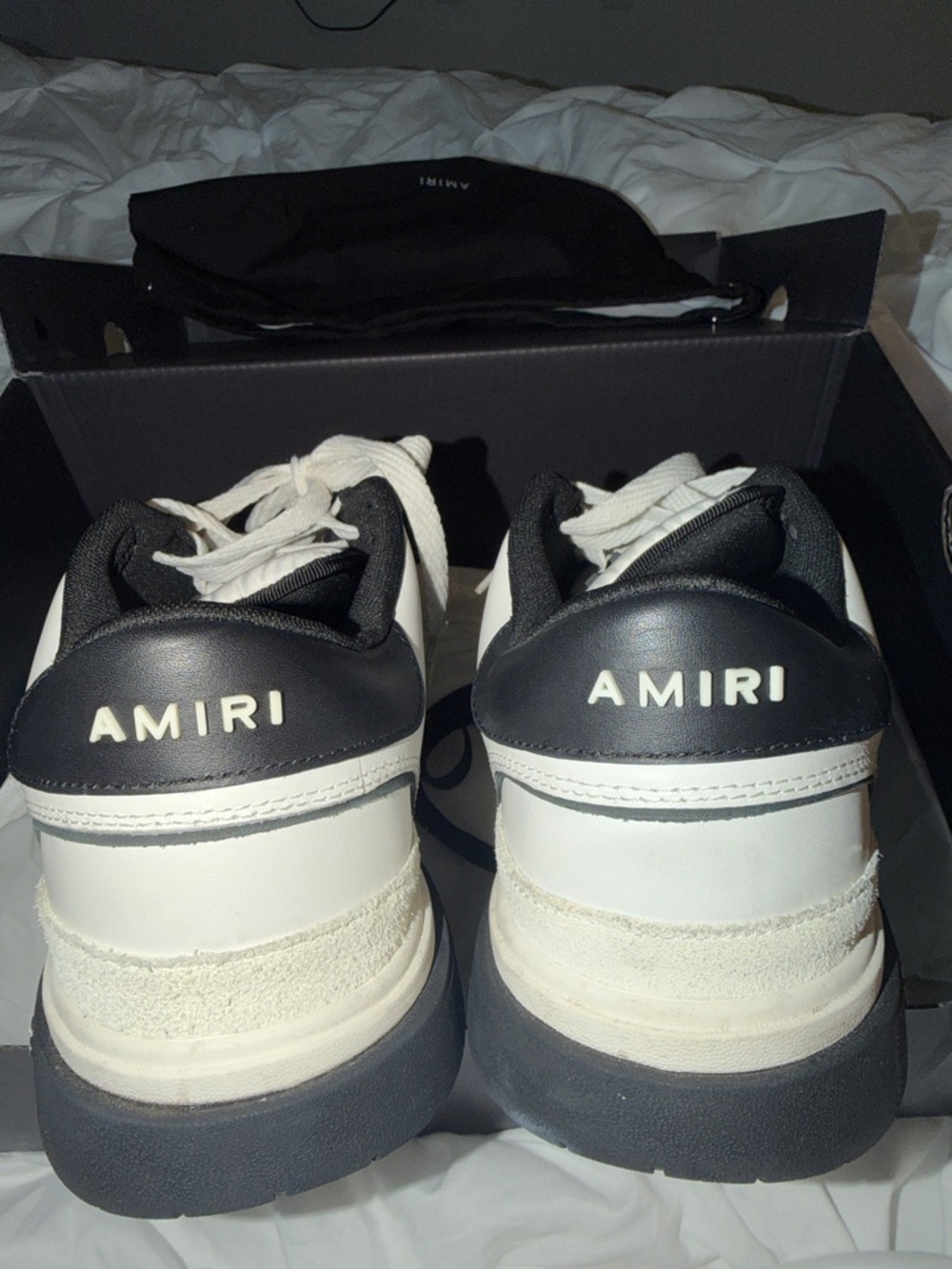 AMIRI White Leather Sneakers with Black Logo Accents - Picture 5 of 5